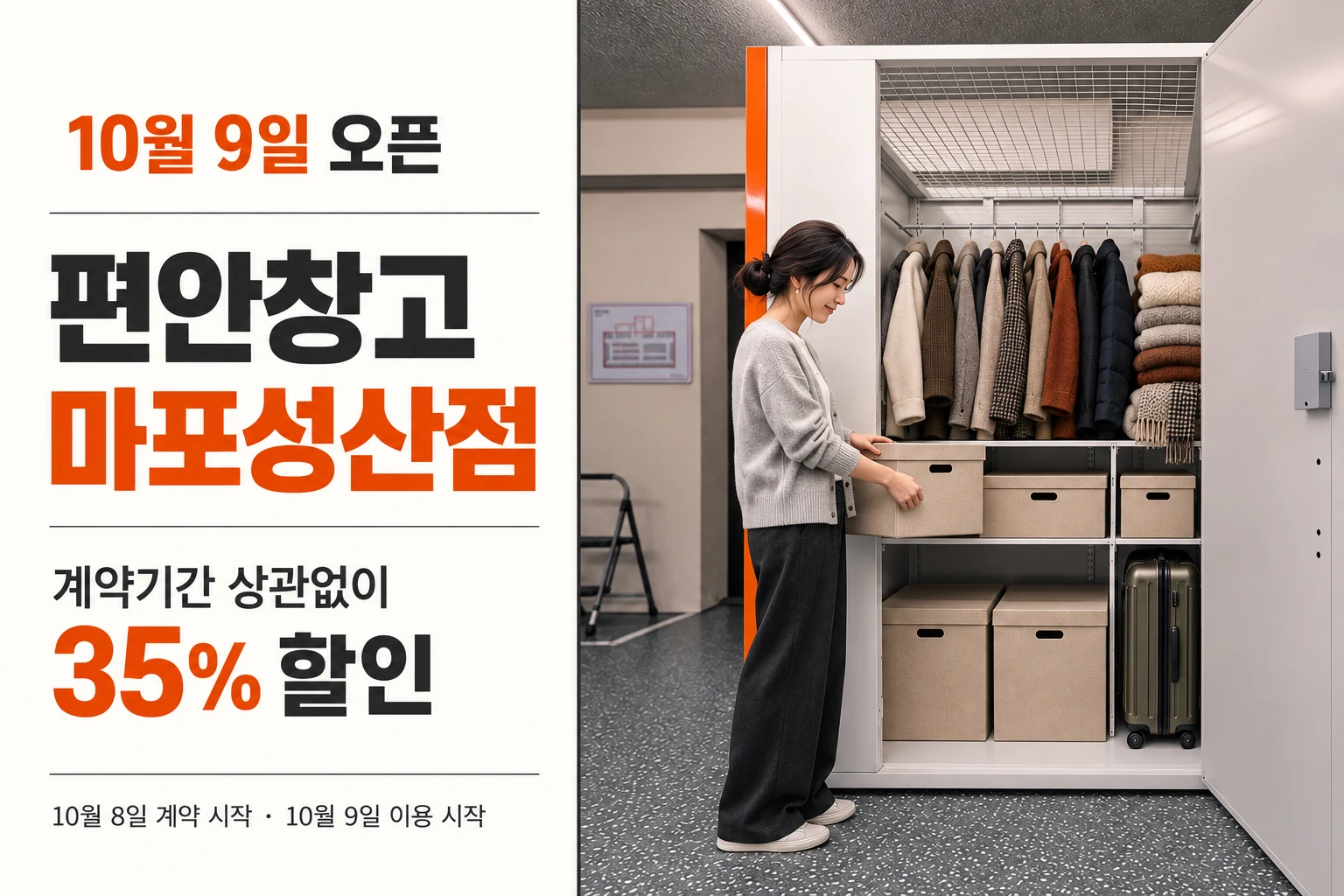 편안창고 마포성산점 10월 9일 오픈과 계약기간 상관없이 35% 할인 안내