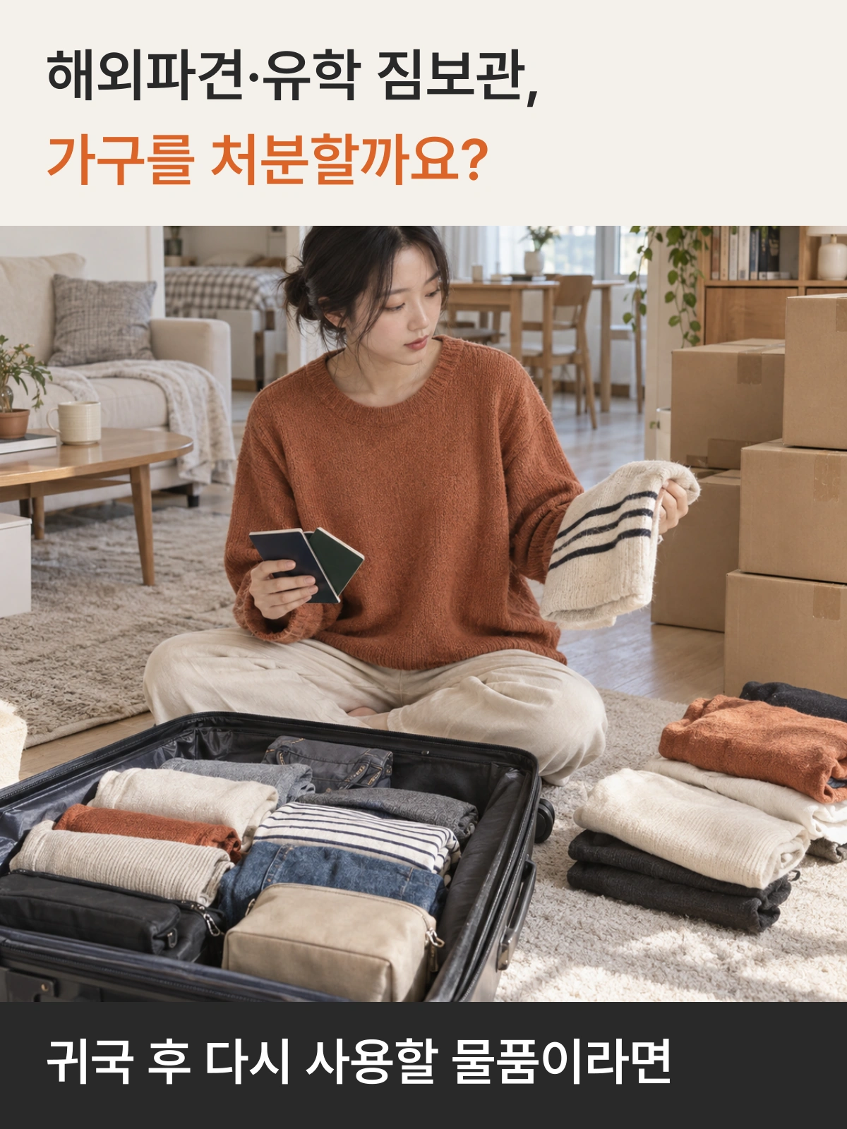 해외 체류를 준비하며 짐을 정리하는 모습